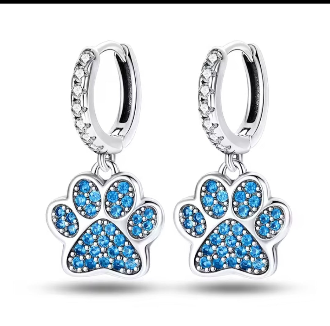 Beautiful blue paw print 925 earrings