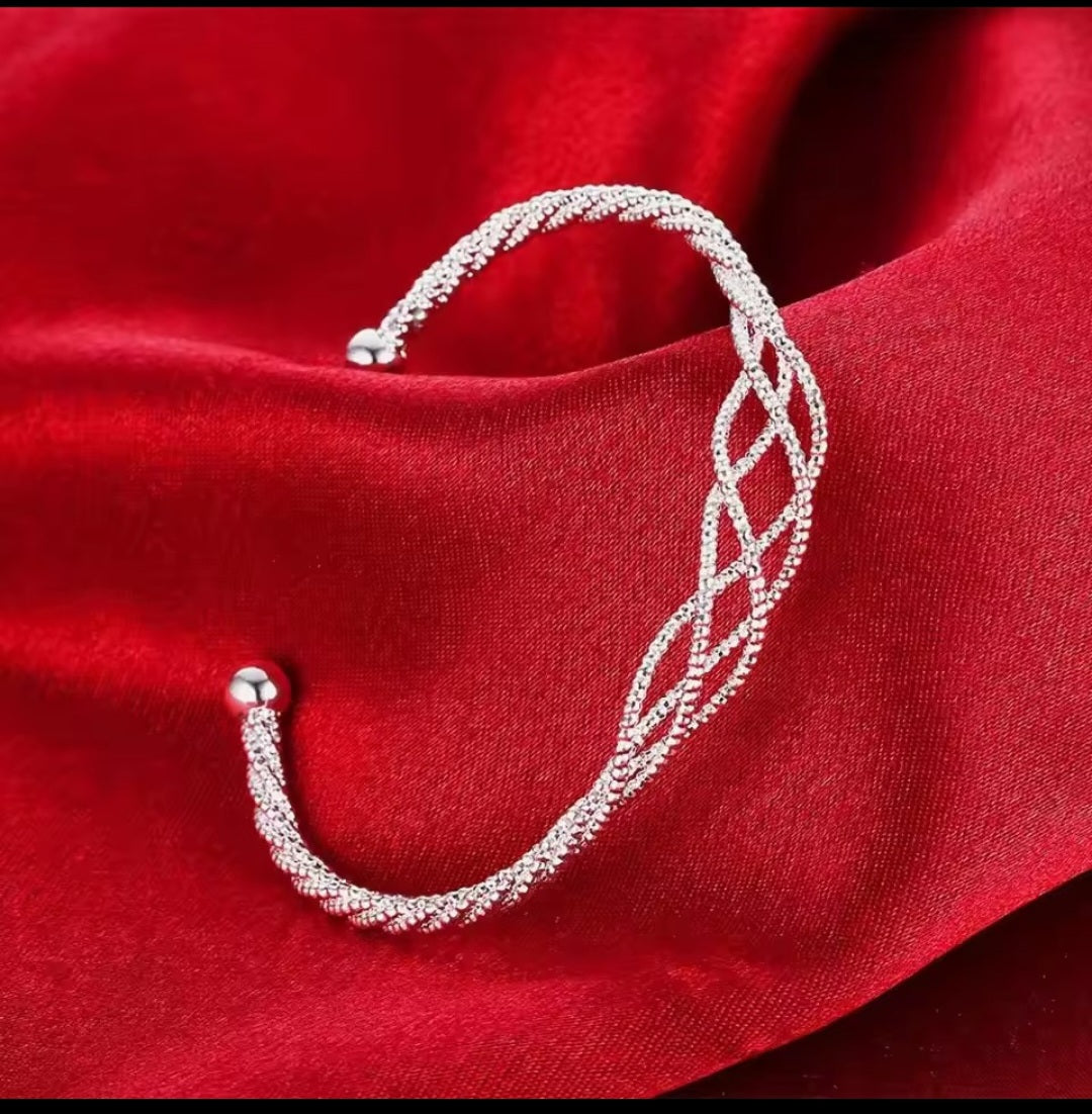 Elegant Braided Silver Cuff Bracelet